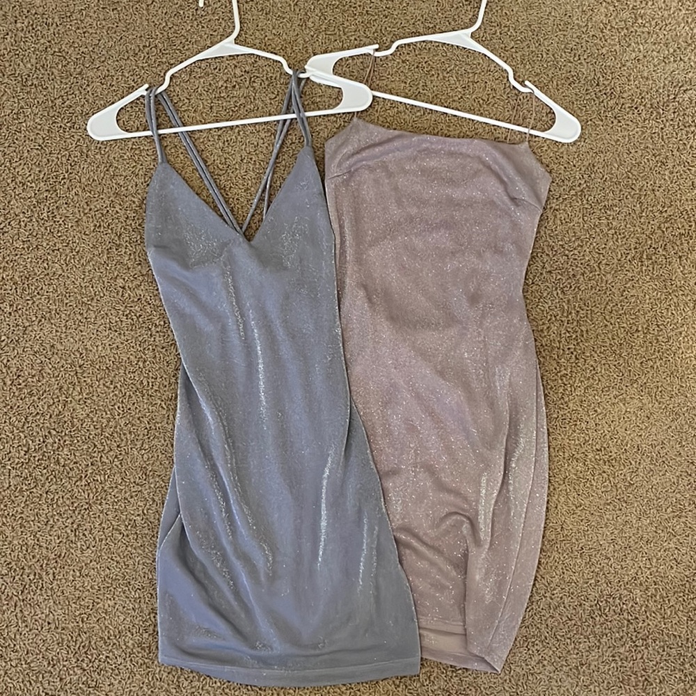 bundle: 2 sparkly dresses, light purple and light blue, size medium